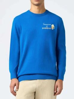 Maglione da uomo ski blu Heron con ricamo Grappino vs Bombardino