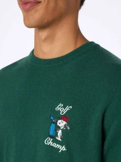 Maglione da uomo verde Heron con ricamo golf champ Snoopy | EDIZIONE SPECIALE SNOOPY PEANUTS