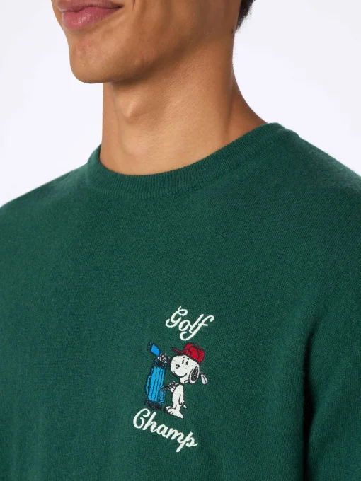 Maglione da uomo verde Heron con ricamo golf champ Snoopy | EDIZIONE SPECIALE SNOOPY PEANUTS