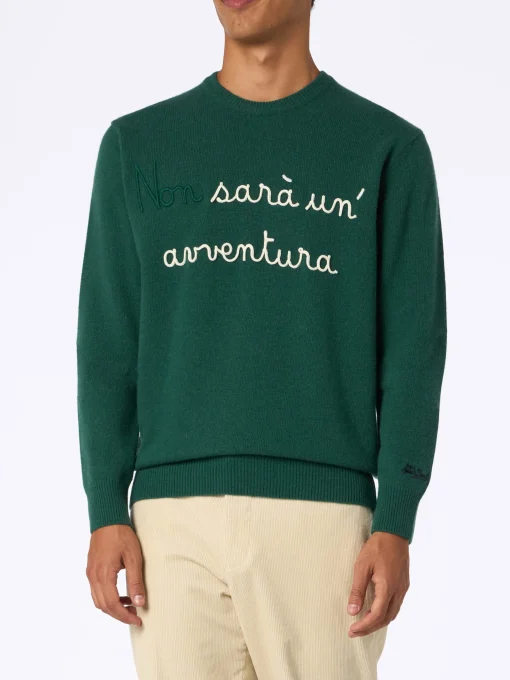 Maglione da uomo verde Heron con ricamo Non sarà un'avventura