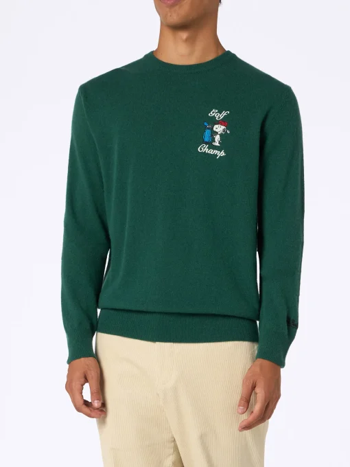 Maglione da uomo verde Heron con ricamo golf champ Snoopy | EDIZIONE SPECIALE SNOOPY PEANUTS