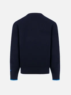 Maglione girocollo blu da bambino Douglas Light con ricamo Pasta lover