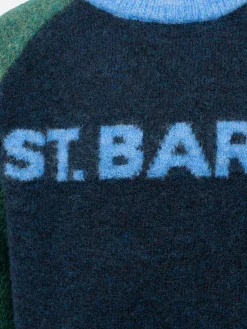 Maglione girocollo blu e verde da bambino Douglas con stampa St. Barth
