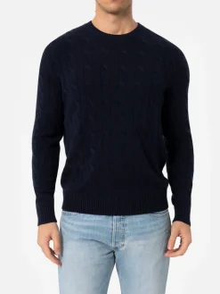 Maglione girocollo blu navy in misto cashmere da uomo Regent