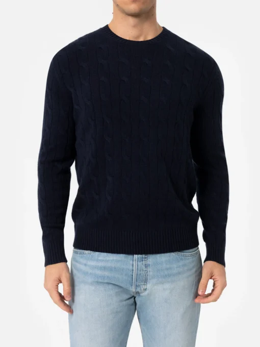 Maglione girocollo blu navy in misto cashmere da uomo Regent
