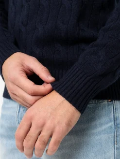 Maglione girocollo blu navy in misto cashmere da uomo Regent
