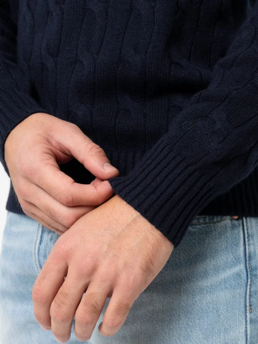 Maglione girocollo blu navy in misto cashmere da uomo Regent