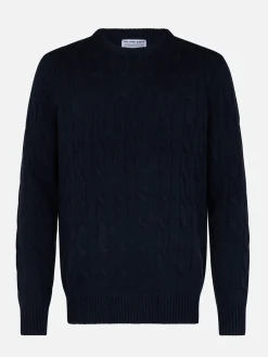 Maglione girocollo blu navy in misto cashmere da uomo Regent