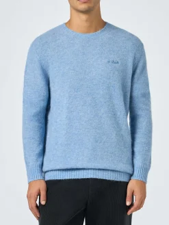 Maglione girocollo elasticizzato azzurro chiaro da uomo Regent