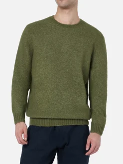 Maglione girocollo elasticizzato verde militare da uomo Regent