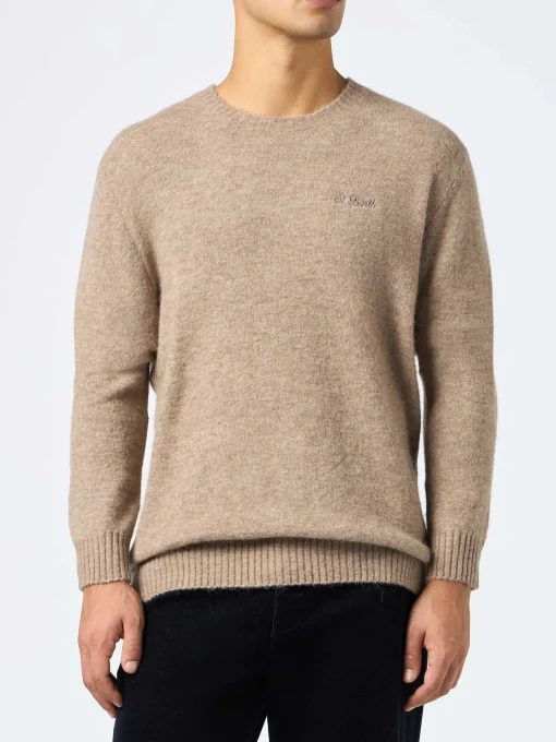 Maglione girocollo elasticizzato color kaki da uomo Regent
