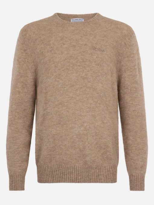 Maglione girocollo elasticizzato color kaki da uomo Regent