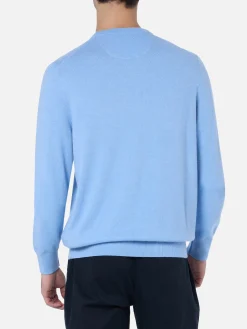 Maglione girocollo in misto cashmere azzurro chiaro da uomo Regent
