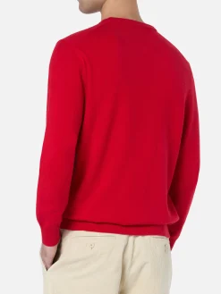 Maglione girocollo in misto cashmere rosso da uomo Regent
