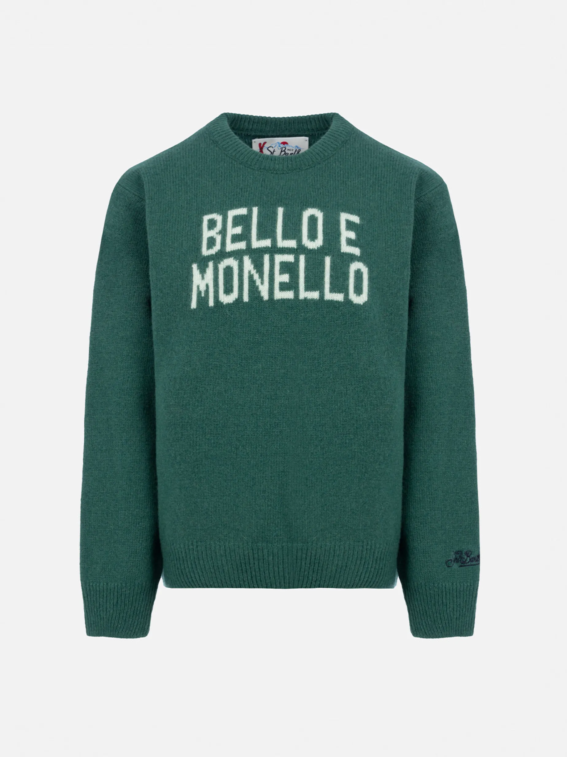 Maglione girocollo verde da bambino Douglas con stampa Bello e monello