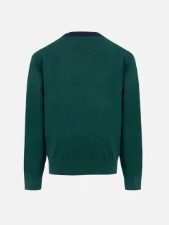 Maglione girocollo verde da bambino Douglas Light con ricamo palla di neve Snoopy | EDIZIONE SPECIALE SNOOPY PEANUTS