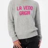 Maglione grigio da donna New Queen con stampa La vedo grigia
