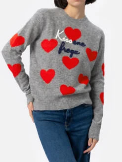 Maglione grigio da donna New Queen ricamo Kissene frega