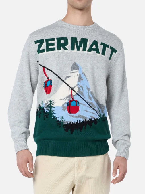 Maglione grigio da uomo Heron con stampa cartolina Zermatt Cable
