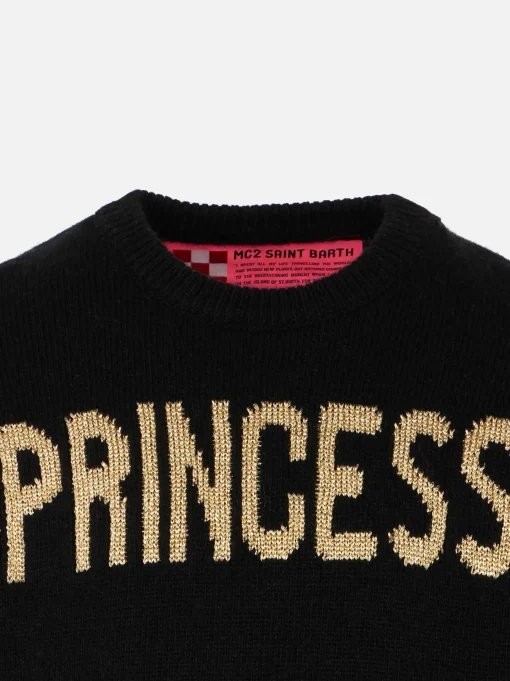 Maglione nero da bambina ricamo Princess lurex