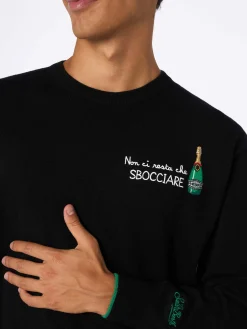 Maglione nero da uomo Heron con ricamo Non ci resta che sbocciare