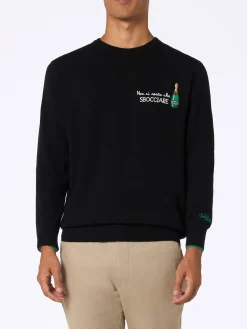 Maglione nero da uomo Heron con ricamo Non ci resta che sbocciare