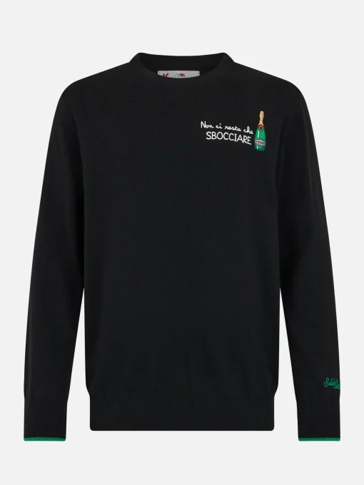 Maglione nero da uomo Heron con ricamo Non ci resta che sbocciare