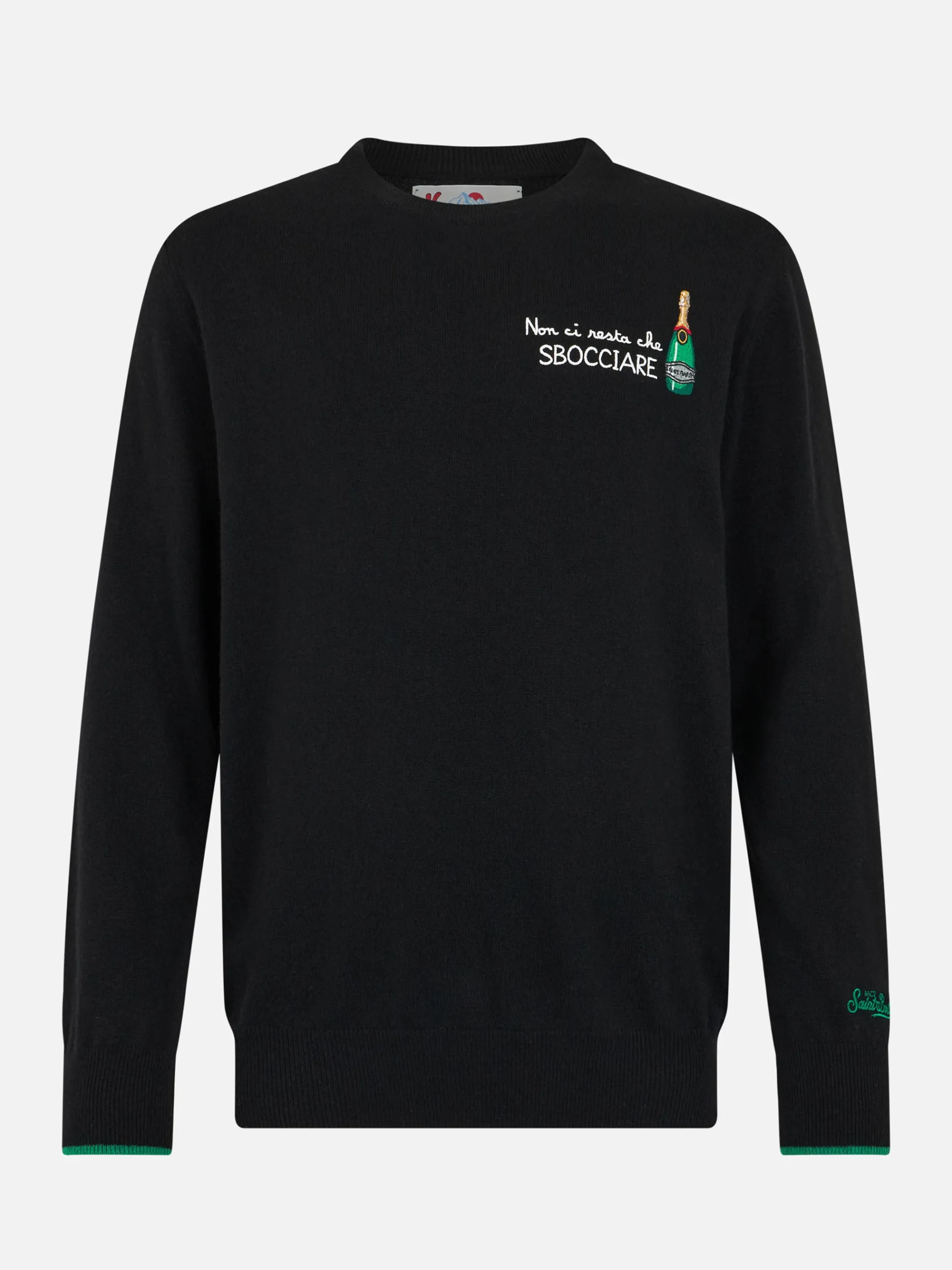 Maglione nero da uomo Heron con ricamo Non ci resta che sbocciare