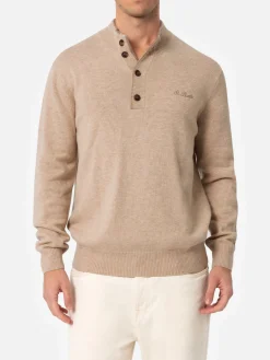 Maglione polo da uomo beige in misto cashmere Dorian
