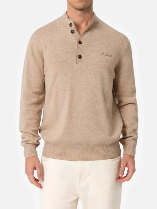 Maglione polo da uomo beige in misto cashmere Dorian
