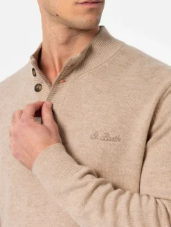 Maglione polo da uomo beige in misto cashmere Dorian