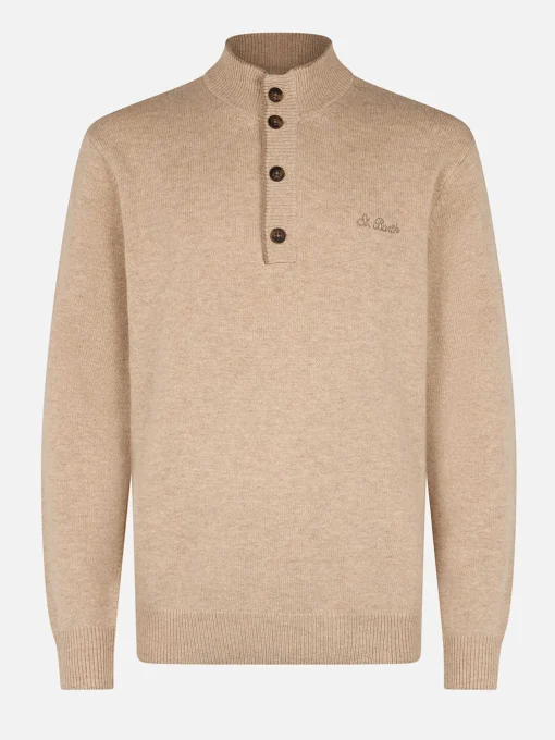 Maglione polo da uomo beige in misto cashmere Dorian