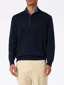 Maglione polo in misto cashmere blu navy da uomo Dorian