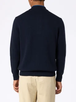 Maglione polo in misto cashmere blu navy da uomo Dorian