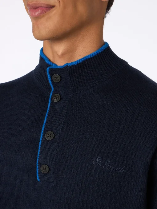 Maglione polo in misto cashmere blu navy da uomo Dorian