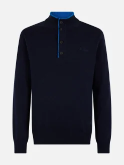 Maglione polo in misto cashmere blu navy da uomo Dorian