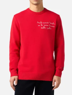 Maglione rosso da uomo Heron con ricamo Anche questo Natale... | VACANZE DI NATALE EDIZIONE SPECIALE