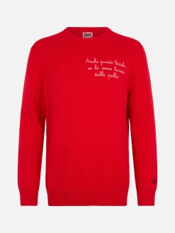 Maglione rosso da uomo Heron con ricamo Anche questo Natale... | VACANZE DI NATALE EDIZIONE SPECIALE