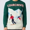 Maglione verde da uomo Heron con stampa cartolina sciatori Courchevel