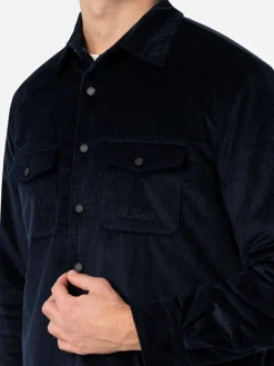 Man navy blue corduroy overshirt Chalet with St. Barth embroidery