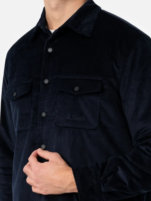 Man navy blue corduroy overshirt Chalet with St. Barth embroidery