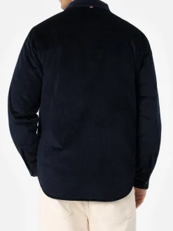 Man navy blue corduroy overshirt Chalet with St. Barth embroidery