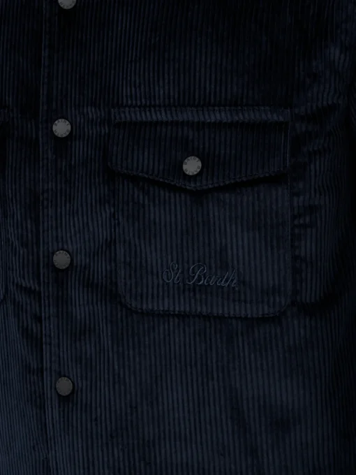 Man navy blue corduroy overshirt Chalet with St. Barth embroidery
