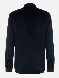 Man navy blue corduroy overshirt Chalet with St. Barth embroidery
