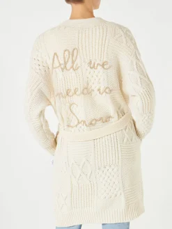 Maxi cardigan da donna con ricamo e cintura