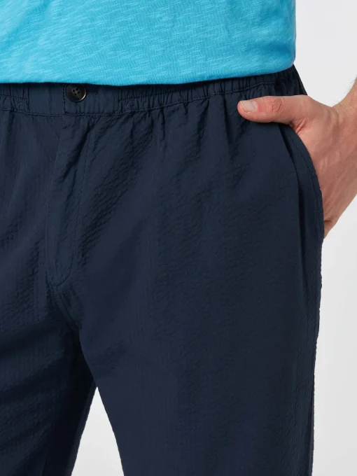 Pantalone da uomo blu navy in cotone seersucker Relais