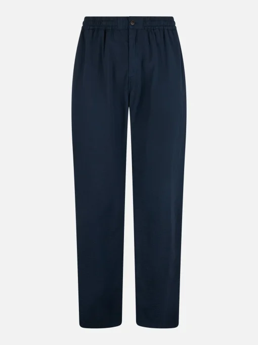 Pantalone da uomo blu navy in cotone seersucker Relais