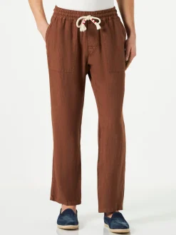 Pantalone da uomo in lino marrone