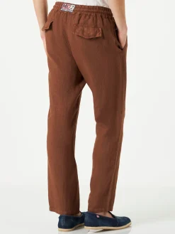 Pantalone da uomo in lino marrone