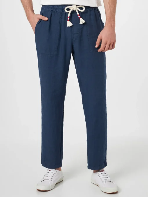 Pantaloni da uomo Calais in lino blu navy con coulisse